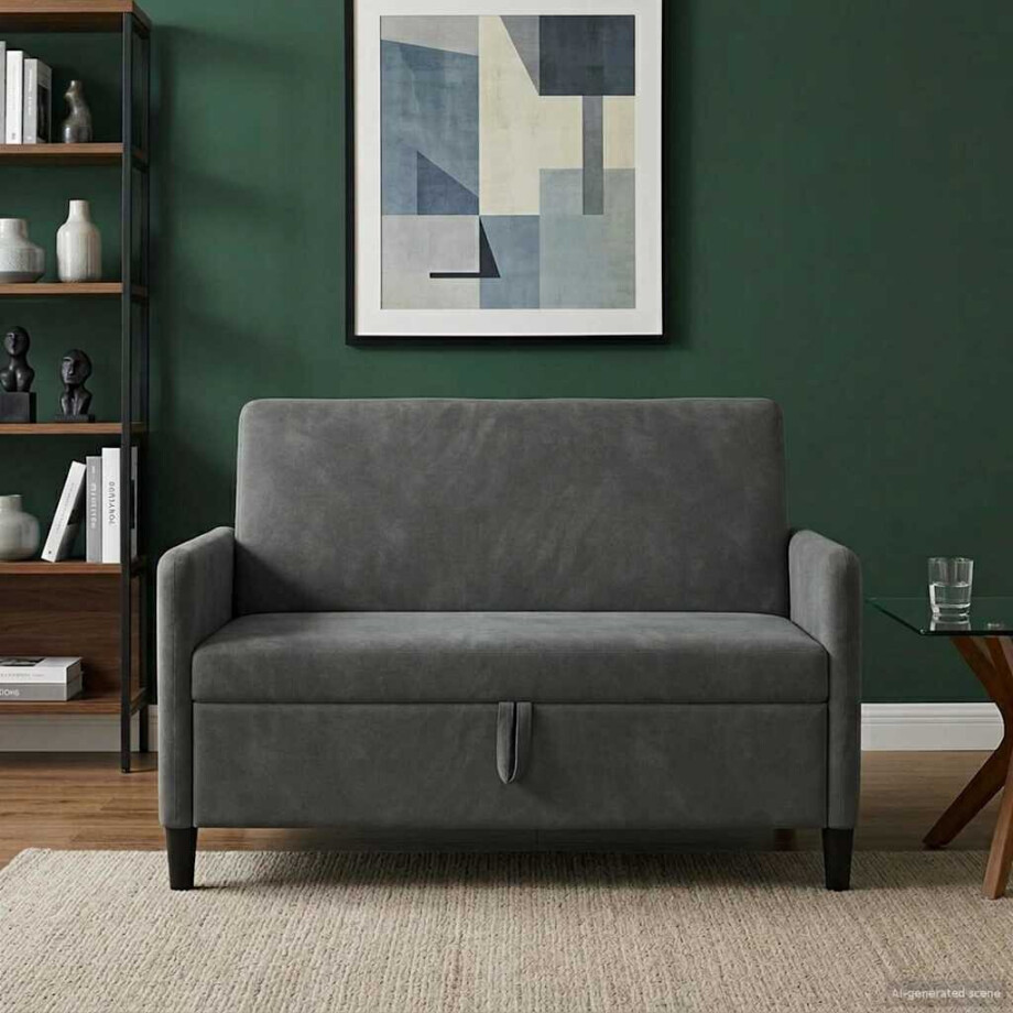 vidaXL Bank met opslag Donkergrijs 122 x 78 x 87 cm Polyester afbeelding 1