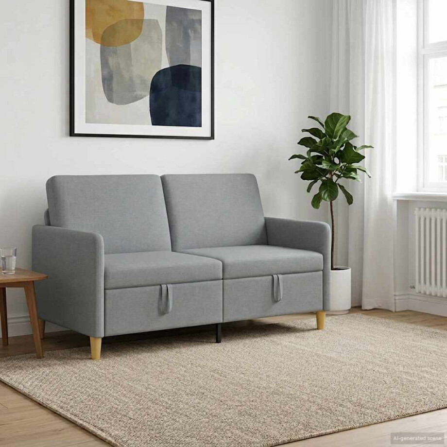 vidaXL Bank met opslag Lichtgrijs 152 x 78 x 87 cm Polyester afbeelding 1