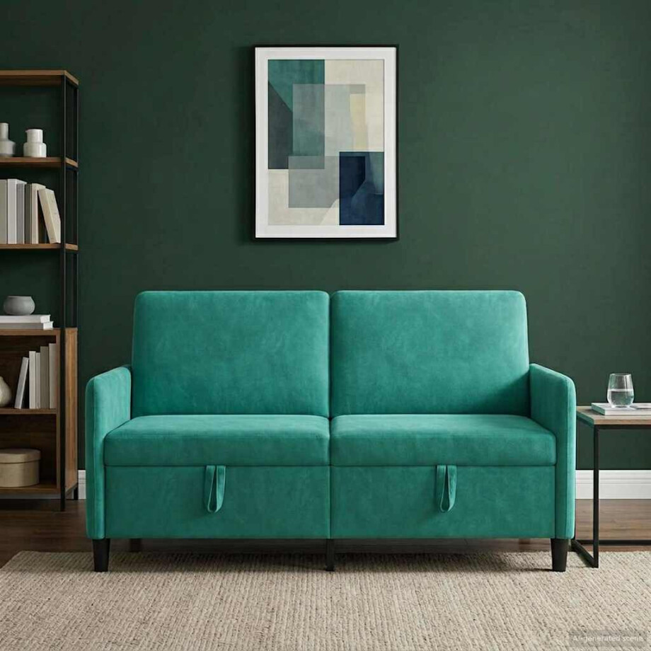 vidaXL Bank met opslag Turquoise 152 x 78 x 87 cm Polyester afbeelding 1
