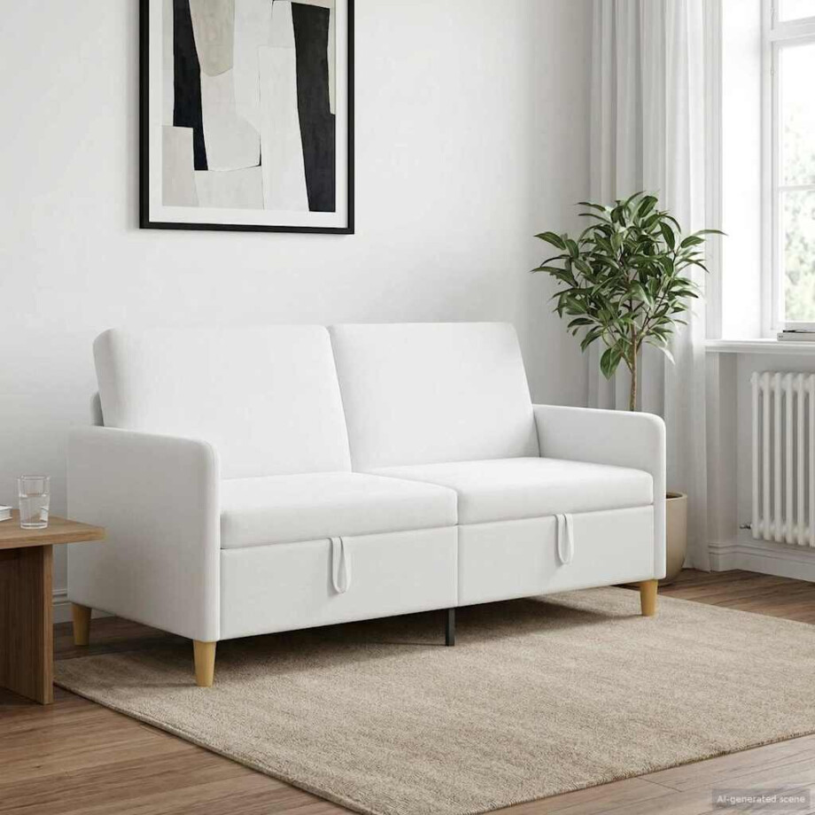 vidaXL Bank met opslag Wit 172 x 78 x 87 cm Polyester afbeelding 1