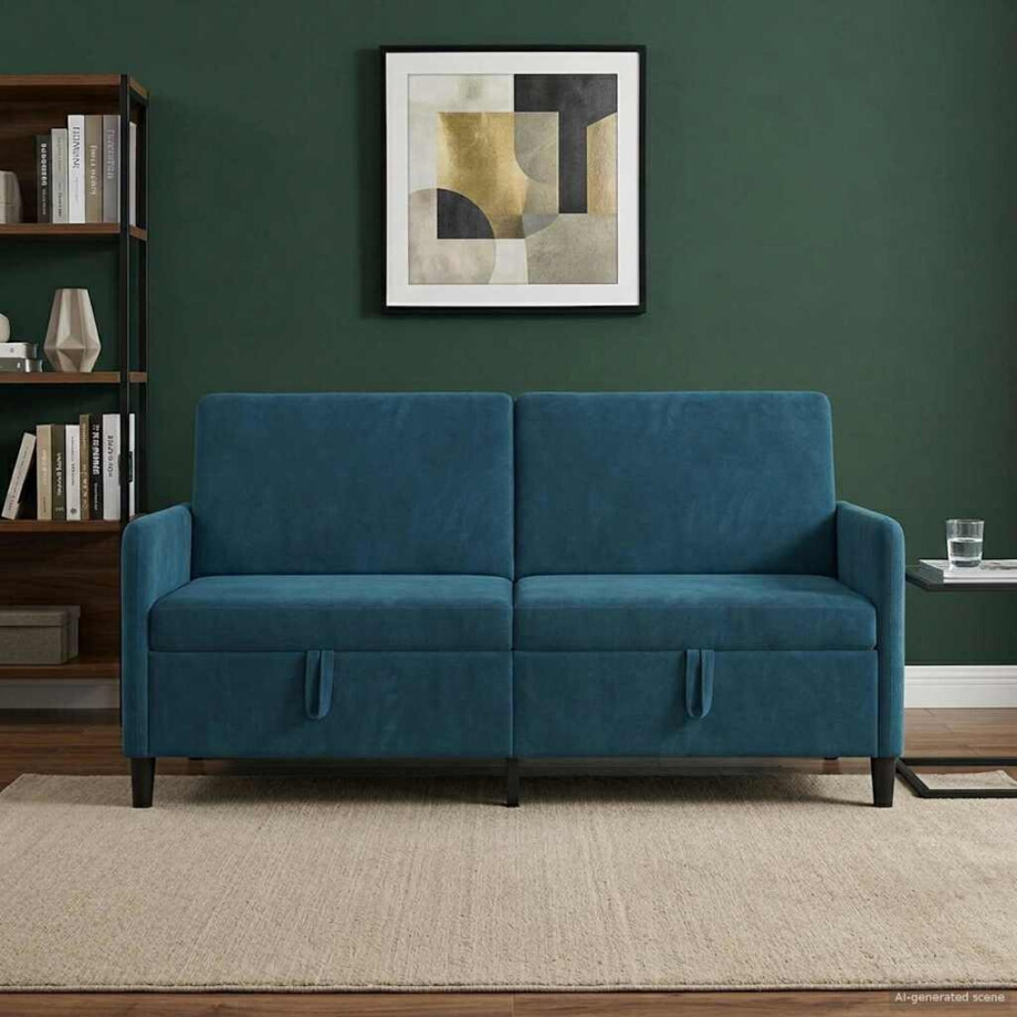 vidaXL Bank met opslag Blauw 172 x 78 x 87 cm Polyester vidaXL Bank met opslag Blauw 172 x 78 x 87 cm Polyester afbeelding 1