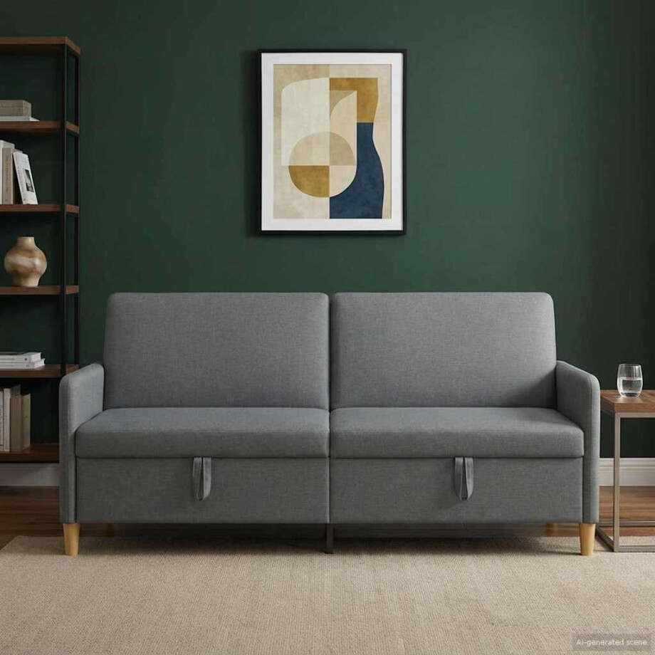 vidaXL Bank met opslag Donkergrijs 192 x 78 x 87 cm Polyester afbeelding 1