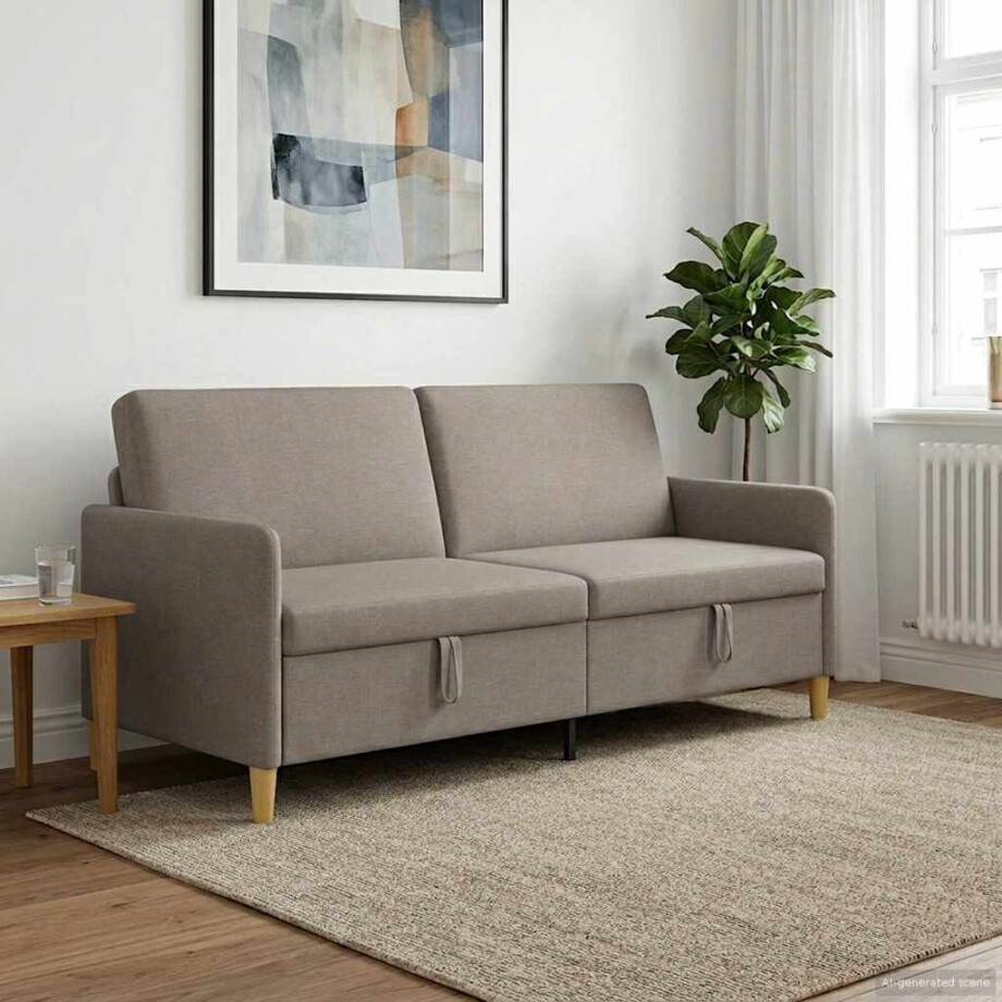 vidaXL Bank met opslag Taupe 192 x 78 x 87 cm Polyester afbeelding 1
