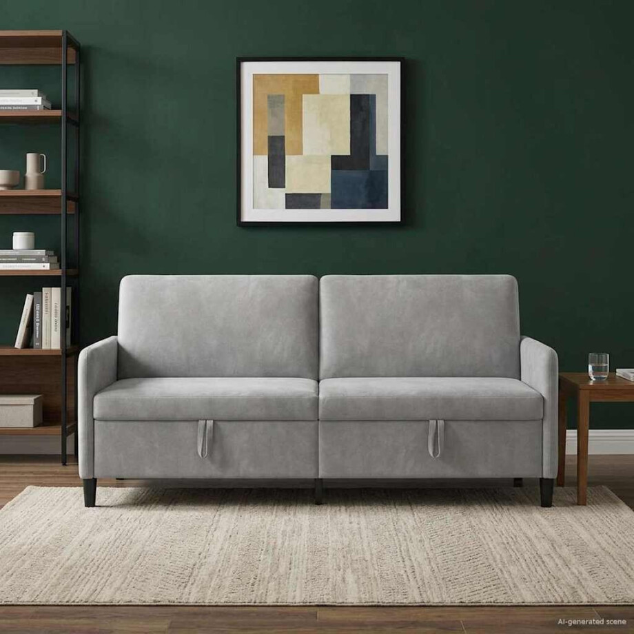 vidaXL Bank met opslag Lichtgrijs 192 x 78 x 87 cm Polyester afbeelding 1