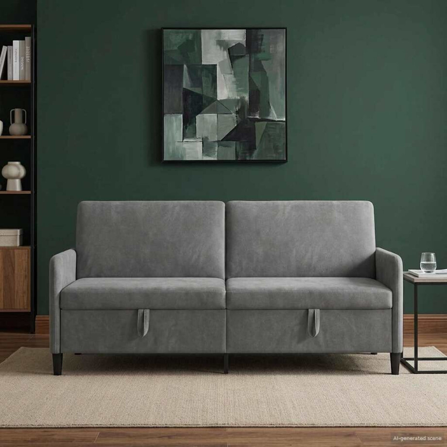 vidaXL Bank met opslag Donkergrijs 192 x 78 x 87 cm Polyester afbeelding 1