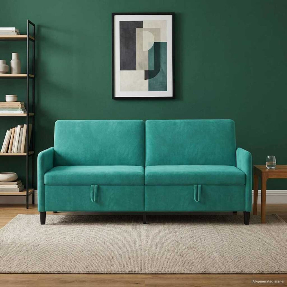 vidaXL Bank met opslag Turquoise 192 x 78 x 87 cm Polyester afbeelding 1