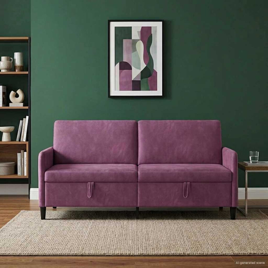 vidaXL Bank met opslag Paars 192 x 78 x 87 cm Polyester afbeelding 1