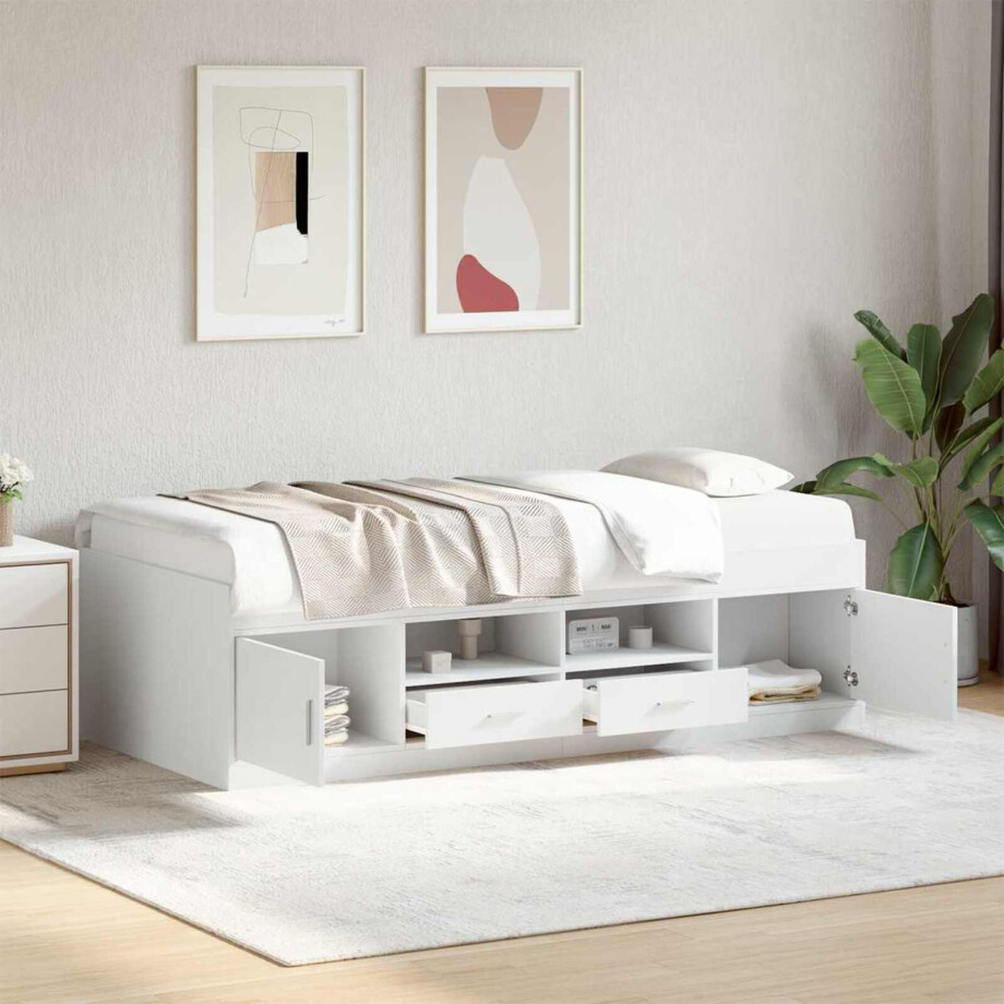 vidaXL Bedframe met opslag met lade Wit 80 x 200 cm Bewerkt hout vidaXL Bedframe met opslag met lade Wit 80 x 200 cm Bewerkt hout afbeelding 1