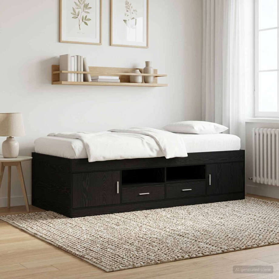 vidaXL Bedframe met opslag Zwart eiken 80 x 200 cm Bewerkt hout vidaXL Bedframe met opslag Zwart eiken 80 x 200 cm Bewerkt hout afbeelding 1
