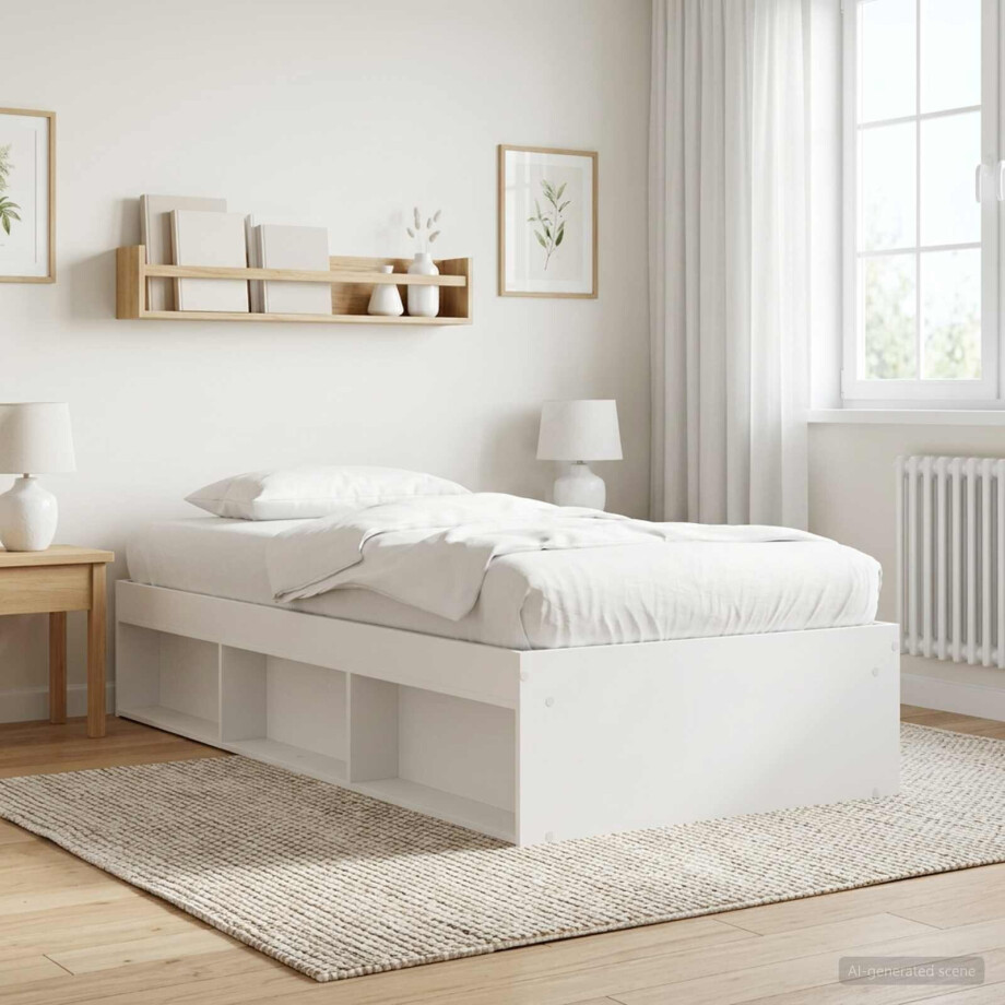 vidaXL Bedframe met opslag met plank Wit 80 x 200 cm Bewerkt hout vidaXL Bedframe met opslag met plank Wit 80 x 200 cm Bewerkt hout afbeelding 1