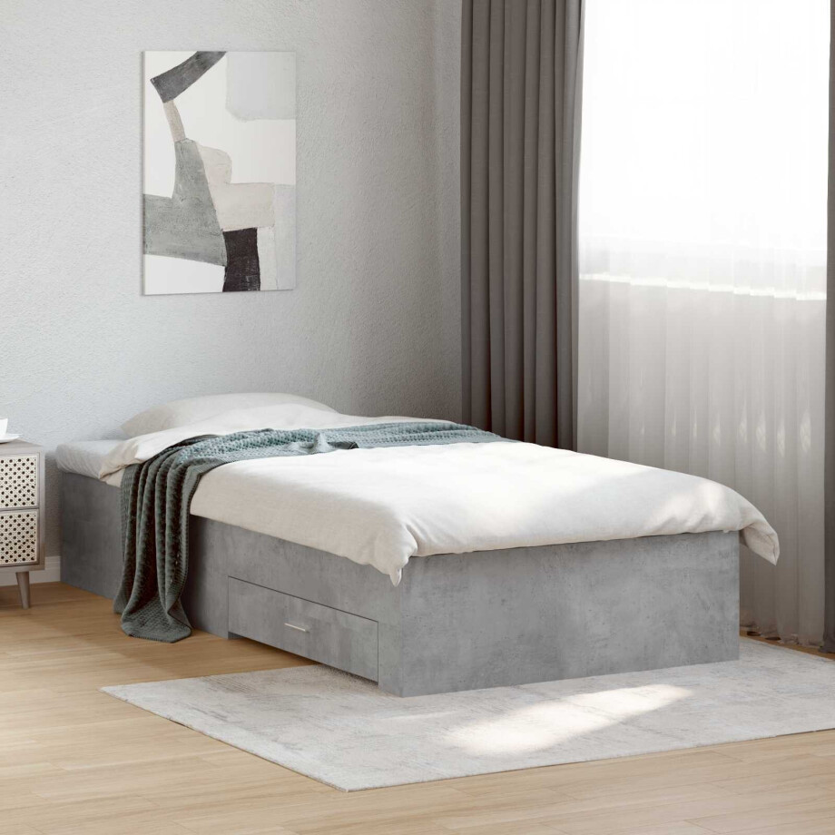 vidaXL Bedframe met opslag Betongrijs 80 x 200 cm Bewerkt hout afbeelding 1