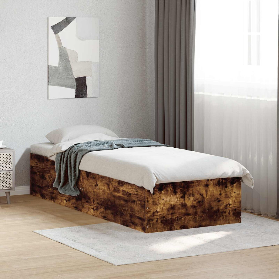 vidaXL Vloerbedframe Gerookt eiken 80 x 200 cm Bewerkt hout vidaXL Vloerbedframe Gerookt eiken 80 x 200 cm Bewerkt hout afbeelding 1