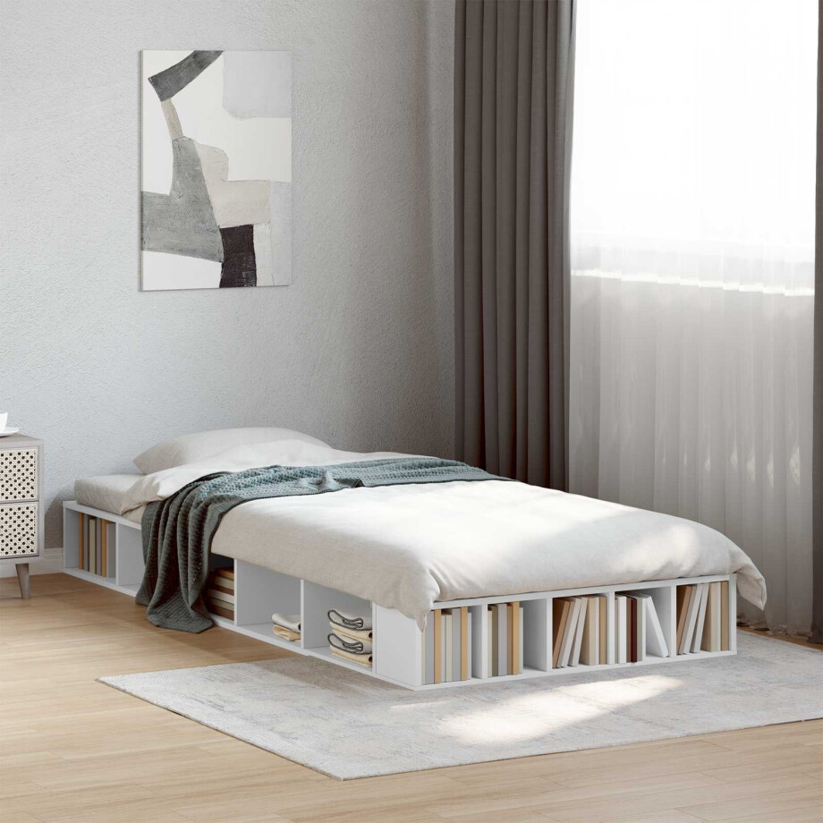 vidaXL Bedframe met opslag met plank Wit 80 x 200 cm Bewerkt hout vidaXL Bedframe met opslag met plank Wit 80 x 200 cm Bewerkt hout afbeelding 1