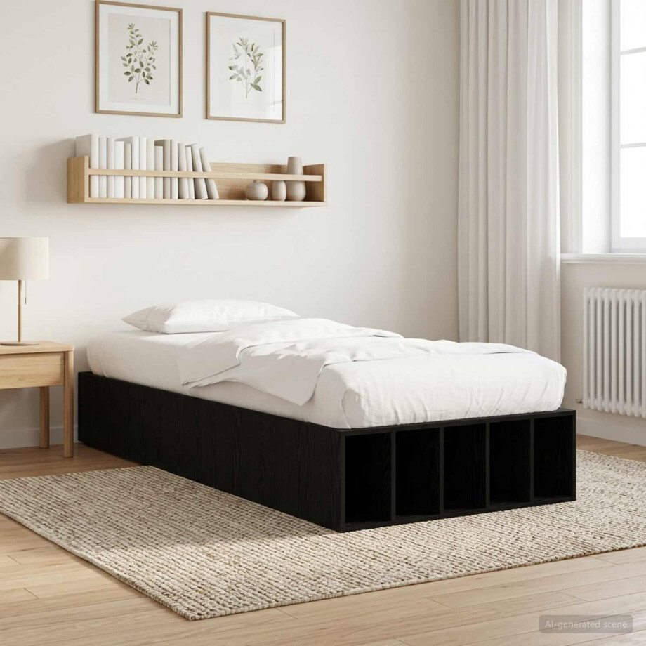 vidaXL Bedframe met opslag Zwart eiken 80 x 200 cm Bewerkt hout vidaXL Bedframe met opslag Zwart eiken 80 x 200 cm Bewerkt hout afbeelding 1