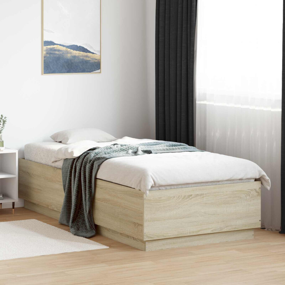 vidaXL Bed Frame met LED Sonoma Eiken 80 x 200 cm Bewerkt hout afbeelding 1