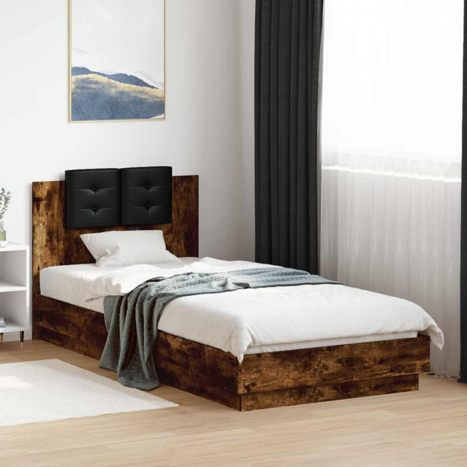vidaXL Bedframe met Hoofdeinde Gerookt eiken 80 x 200 cm Bewerkt hout vidaXL Bedframe met Hoofdeinde Gerookt eiken 80 x 200 cm Bewerkt hout afbeelding 1