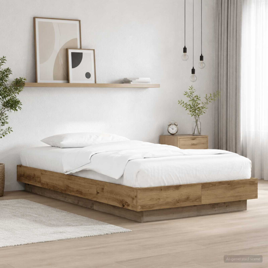 vidaXL Bed Frame met LED Artisanaal eiken 80 x 200 cm Bewerkt hout afbeelding 1