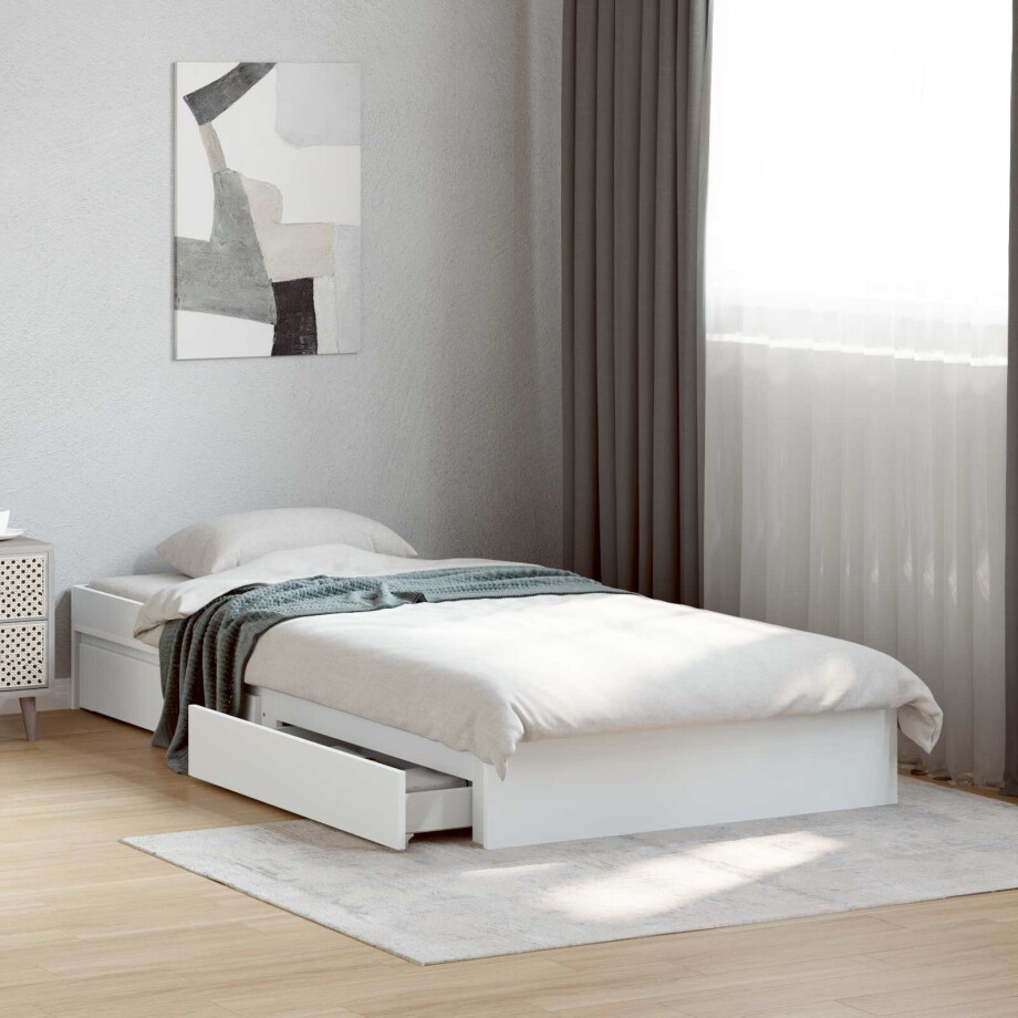 vidaXL Bedframe met opslag met lade Wit 80 x 200 cm Bewerkt hout vidaXL Bedframe met opslag met lade Wit 80 x 200 cm Bewerkt hout afbeelding 1