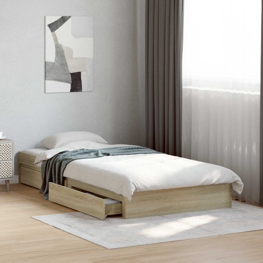 vidaXL Bedframe met opslag Sonoma Eiken 80 x 200 cm Bewerkt hout vidaXL Bedframe met opslag Sonoma Eiken 80 x 200 cm Bewerkt hout afbeelding 1