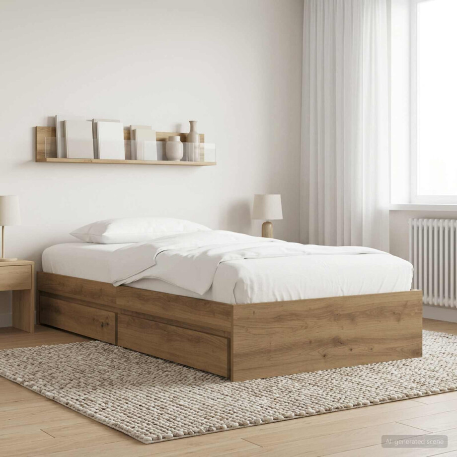 vidaXL Bedframe met opslag Artisanaal eiken 80 x 200 cm Bewerkt hout vidaXL Bedframe met opslag Artisanaal eiken 80 x 200 cm Bewerkt hout afbeelding 1