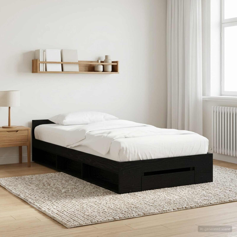 vidaXL Bedframe met opslag Zwart eiken 80 x 200 cm Bewerkt hout vidaXL Bedframe met opslag Zwart eiken 80 x 200 cm Bewerkt hout afbeelding 1