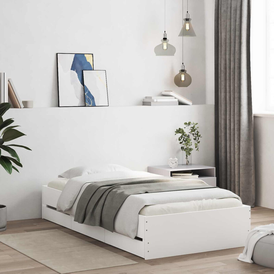 vidaXL Bedframe met opslag met lade Wit 80 x 200 cm Bewerkt hout vidaXL Bedframe met opslag met lade Wit 80 x 200 cm Bewerkt hout afbeelding 1