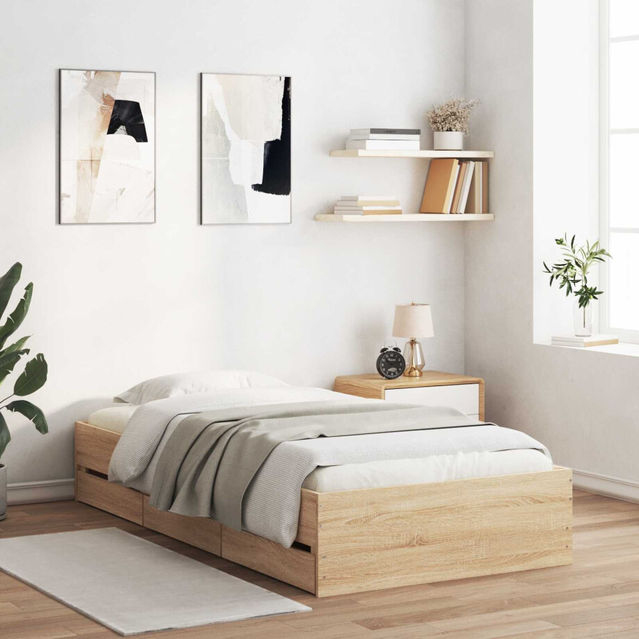 vidaXL Bedframe met opslag Sonoma Eiken 80 x 200 cm Bewerkt hout vidaXL Bedframe met opslag Sonoma Eiken 80 x 200 cm Bewerkt hout afbeelding 1