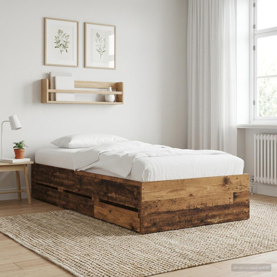vidaXL Bedframe met opslag met lade Oud hout 80 x 200 cm Bewerkt hout afbeelding 1