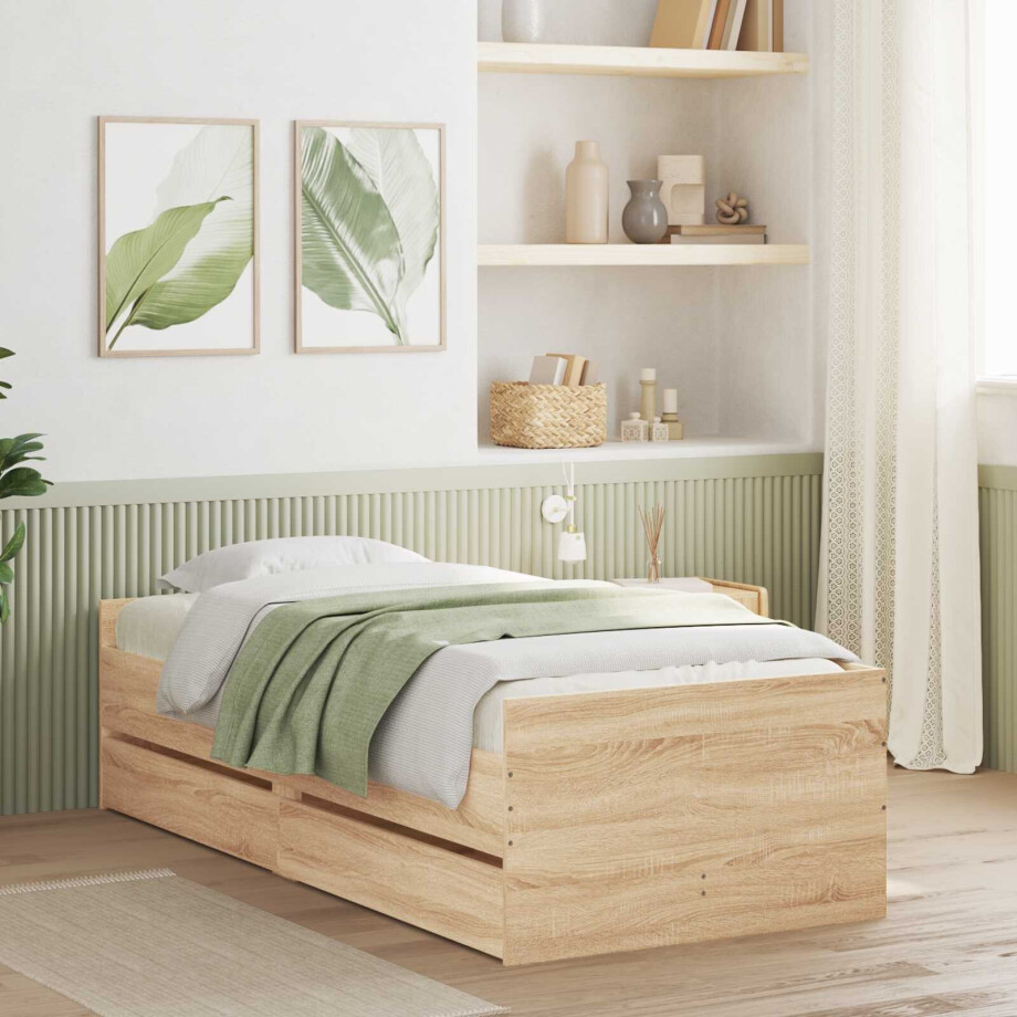 vidaXL Bedframe met opslag Sonoma Eiken 80 x 200 cm Bewerkt hout vidaXL Bedframe met opslag Sonoma Eiken 80 x 200 cm Bewerkt hout afbeelding 1