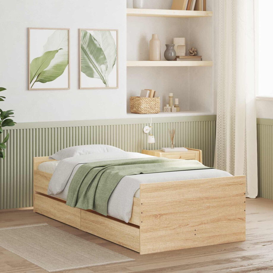 vidaXL Bedframe met opslag Sonoma Eiken 80 x 200 cm Bewerkt hout vidaXL Bedframe met opslag Sonoma Eiken 80 x 200 cm Bewerkt hout afbeelding 1