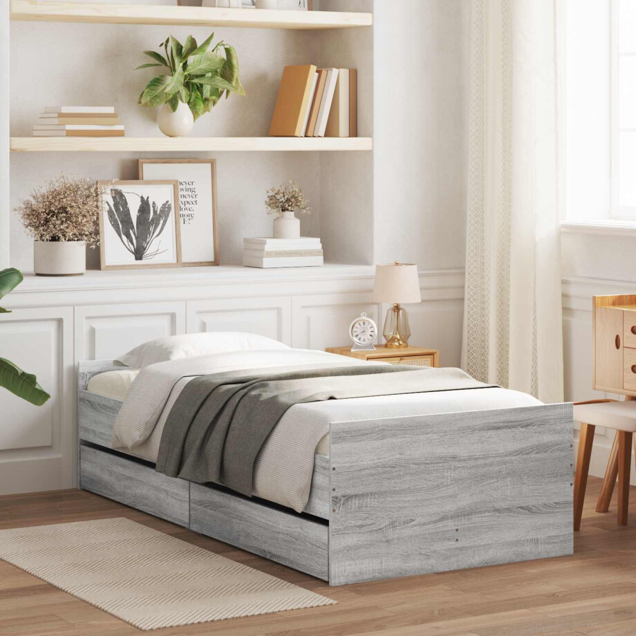 vidaXL Bedframe met opslag Betongrijs 80 x 200 cm Bewerkt hout afbeelding 1