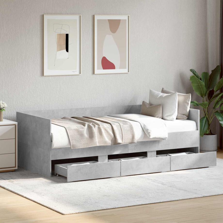 vidaXL Bedframe met opslag Betongrijs 80 x 200 cm Bewerkt hout afbeelding 1