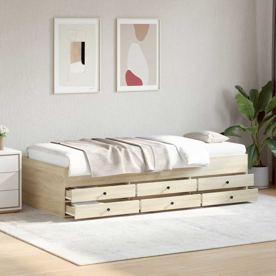 vidaXL Bedframe met opslag Sonoma Eiken 80 x 200 cm Bewerkt hout vidaXL Bedframe met opslag Sonoma Eiken 80 x 200 cm Bewerkt hout afbeelding 1