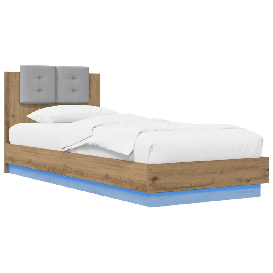 vidaXL Bed Frame met LED Artisanaal eiken 80 x 200 cm Bewerkt hout afbeelding 1