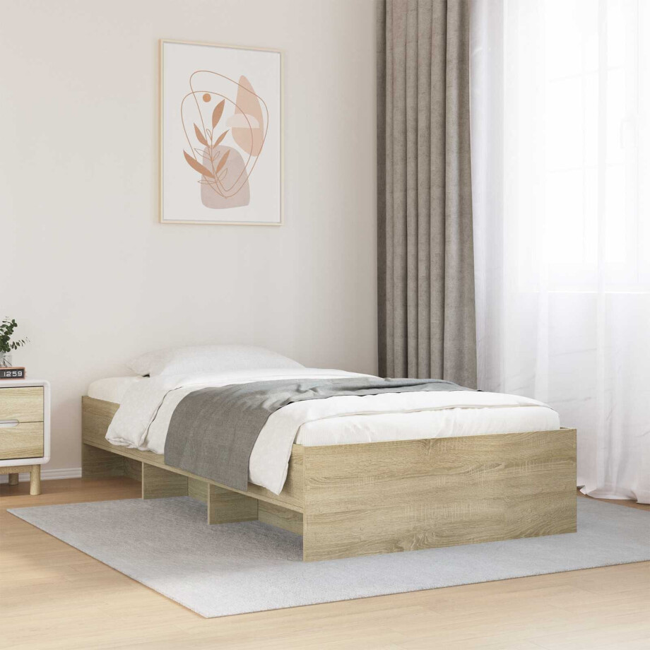 vidaXL Bedframe met plank Sonoma Eiken 80 x 200 cm Bewerkt hout afbeelding 1