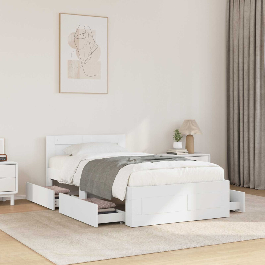 vidaXL Bedframe met Hoofdeinde Wit 80 x 200 cm Bewerkt hout afbeelding 1