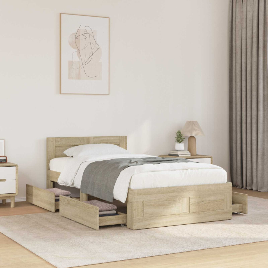 vidaXL Bedframe met Hoofdeinde Sonoma Eiken 80 x 200 cm Bewerkt hout afbeelding 1