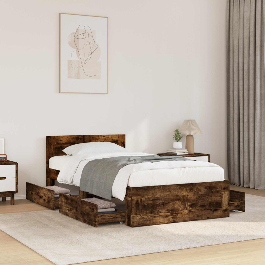 vidaXL Bedframe met Hoofdeinde Gerookt eiken 80 x 200 cm Bewerkt hout vidaXL Bedframe met Hoofdeinde Gerookt eiken 80 x 200 cm Bewerkt hout afbeelding 1