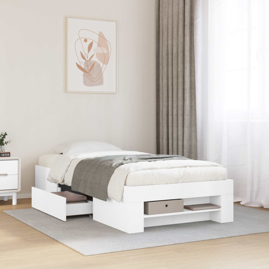 vidaXL Bedframe met opslag met lade Wit 80 x 200 cm Bewerkt hout vidaXL Bedframe met opslag met lade Wit 80 x 200 cm Bewerkt hout afbeelding 1