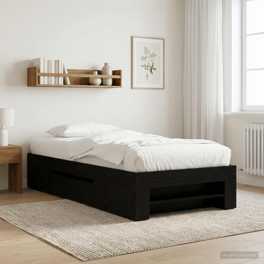 vidaXL Bedframe met opslag Zwart eiken 80 x 200 cm Bewerkt hout vidaXL Bedframe met opslag Zwart eiken 80 x 200 cm Bewerkt hout afbeelding 1