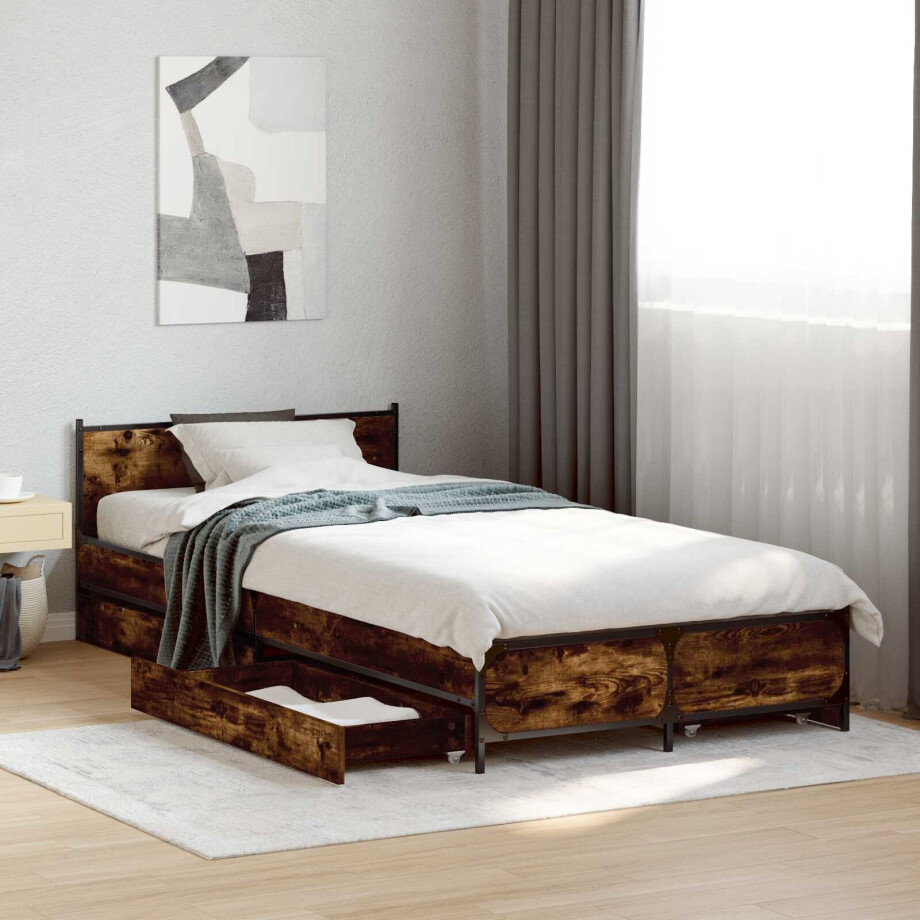 vidaXL Bedframe met Hoofdeinde Gerookt eiken 80 x 200 cm Bewerkt hout vidaXL Bedframe met Hoofdeinde Gerookt eiken 80 x 200 cm Bewerkt hout afbeelding 1