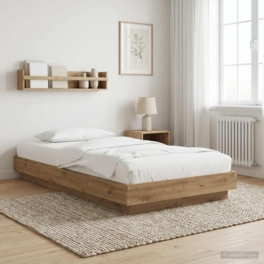 vidaXL Vloerbedframe Artisanaal eiken 80 x 210 cm Bewerkt hout afbeelding 1