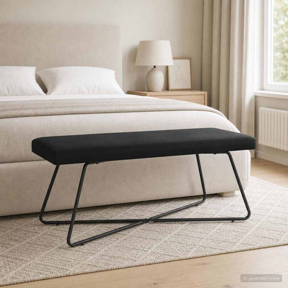 vidaXL Bank Zwart 110 x 40 x 45 cm fluweel vidaXL Bank Zwart 110 x 40 x 45 cm fluweel afbeelding 1