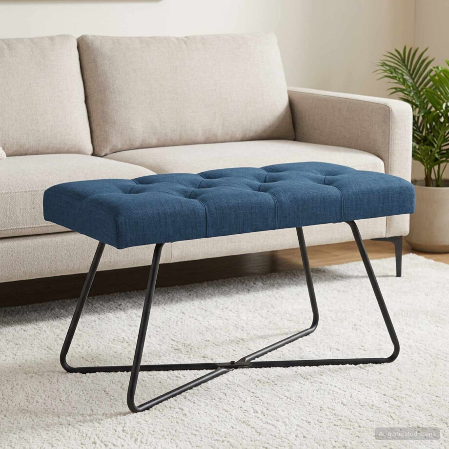 vidaXL Bank met knoopverstelling Blauw 80 x 40 x 46 cm Stof afbeelding 1
