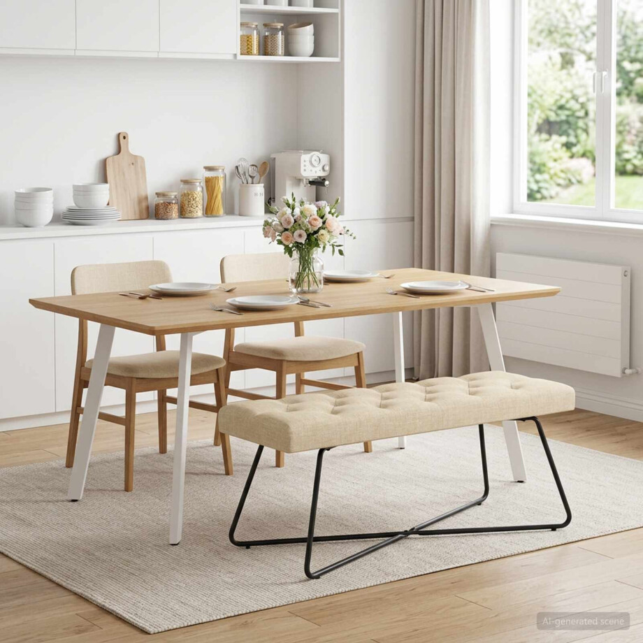 vidaXL Bank met knoopverstelling Crèmekleurig 110 x 40 x 46 cm Stof afbeelding 1