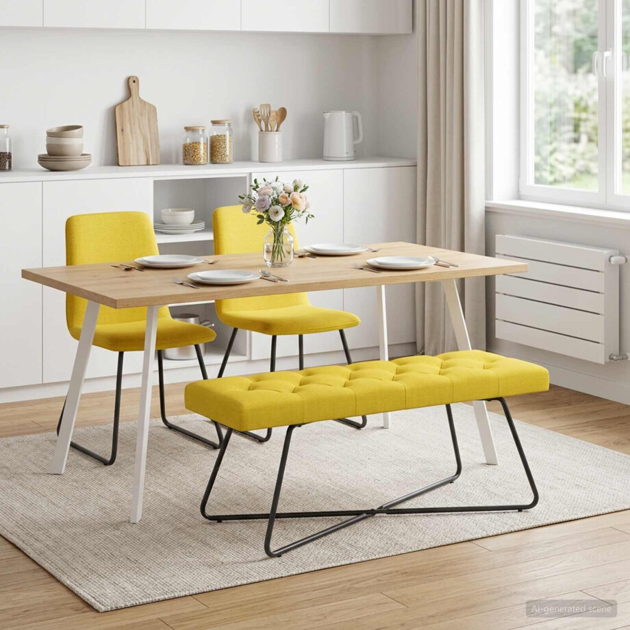 vidaXL Bank met knoopverstelling Lichtgeel 110 x 40 x 46 cm Stof afbeelding 1