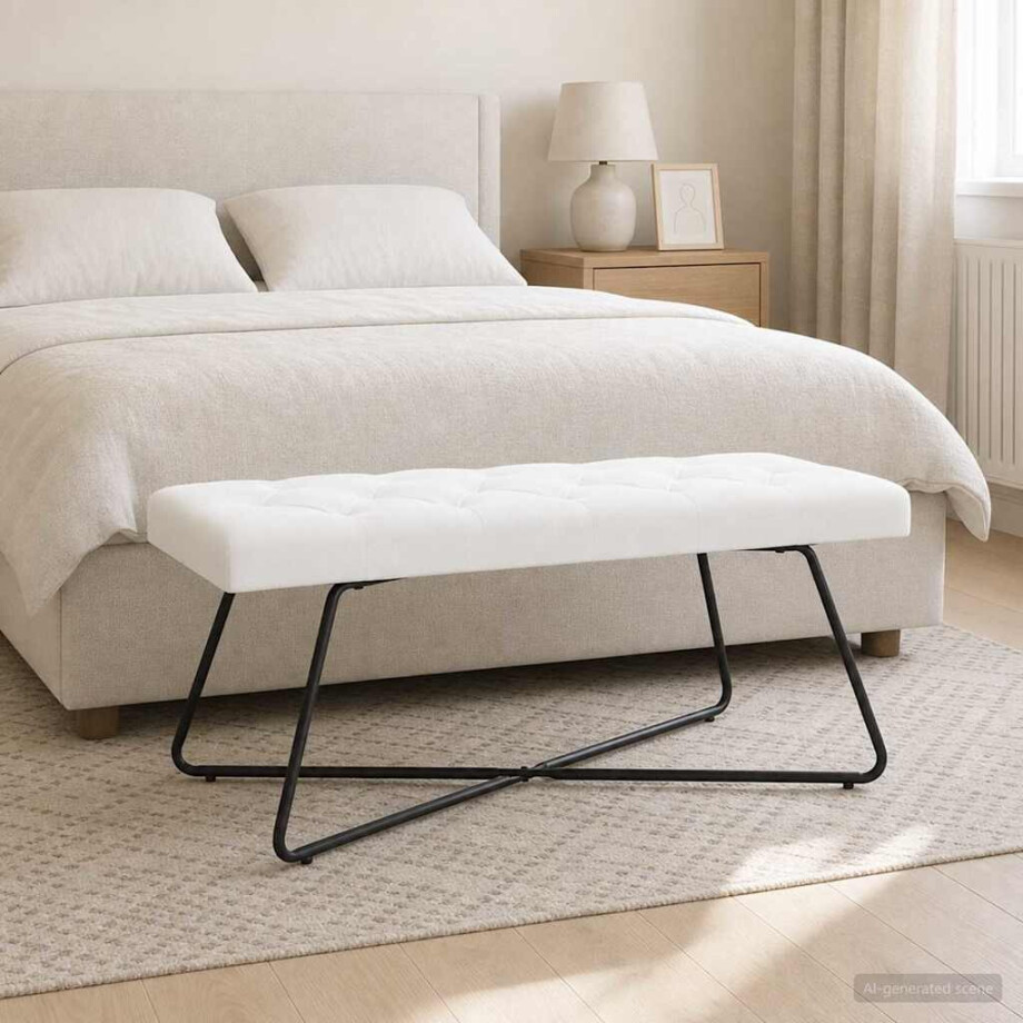 vidaXL Bank met knoopverstelling Wit 110 x 40 x 46 cm Stof afbeelding 1