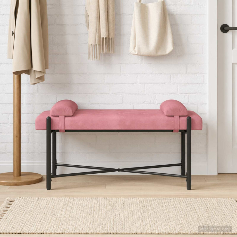 vidaXL Knop-gestept Bankje met Kussens Roze 110 x 40 x 46 cm fluweel afbeelding 1