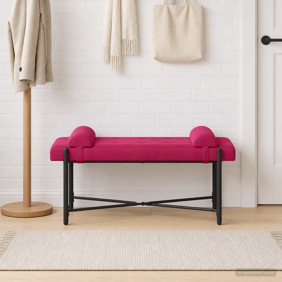 vidaXL Knop-gestept Bankje met Kussens Wijnrood 110 x 40 x 46 cm afbeelding 1