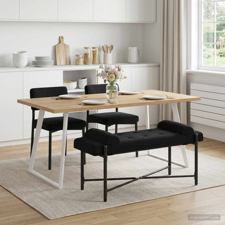 vidaXL Knop-gestept Bankje met Kussens Zwart 110 x 40 x 46 cm fluweel afbeelding 1